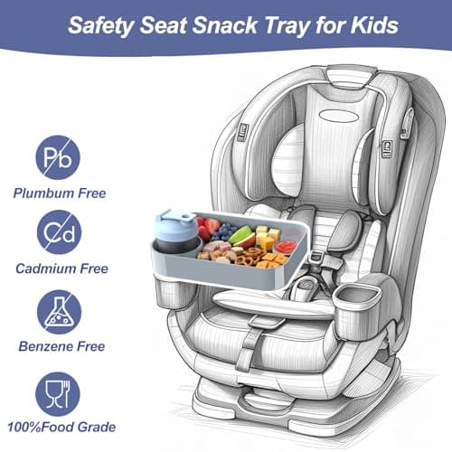 2Pack Car Seat Snack Tray for Kids, Mess-Free Square Travel Tray Cup Holder Snack Tray, Durable Car Food Tray for Toddlers, Universal Fit Kids Travel Road Trip Essentials (2, Grey) - Thumbnail 2