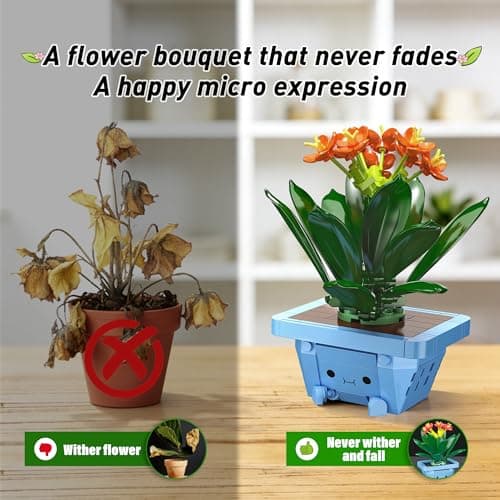 WIDELAND Flower Building Kit for Adults, 614 Pcs Happy Plants Flowers Set, Succulents Botanical Collection for Home Office Décor, Gift for Valentine's Day for Her/Girlfriend/Mom/Wife/Couple/Women - Thumbnail 4