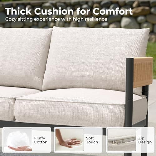 Gand Patio Outdoor Loveseat,Wicker Conversation Set with Thick Cushion for Porch, Garden, Yard, Natural - Thumbnail 3