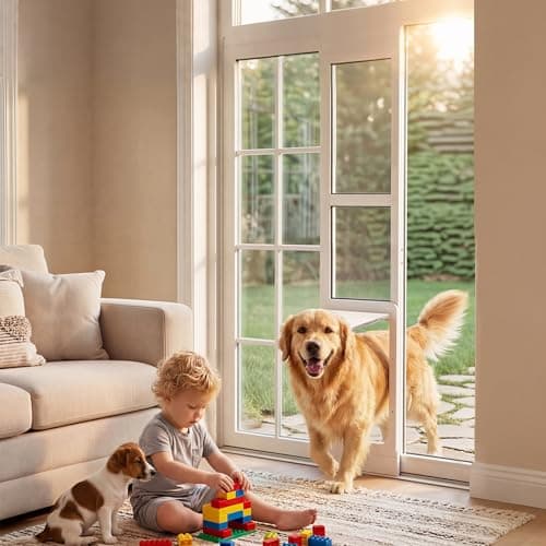 Homgava Large Dog Door for Sliding Glass Doors,No-Cut DIY Install Pet Door- Aluminum Frame& Panel & Lock, Adjustable Height 83”-91 1/5”, Suitable for Dogs Up to 105 lbs -White - Thumbnail 2