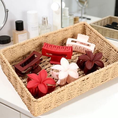 Flower Hair Clips for Women Square Claw Clips for Girls 2 Styles Hair Claw Clips for Thick or Thin Hair 6 PCS Hawaiian Hibiscus Rectangle Large Plumeria Medium Hair Accessories for Women (Red) - Thumbnail 4