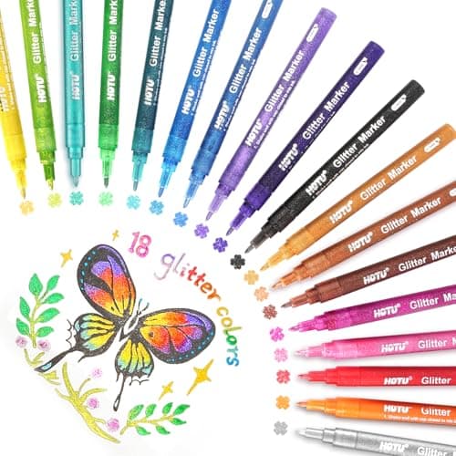 HOTU Glitter Markers Pens, 18 Colors Glitter Gel Pens 0.7mm Extral Fine Tip Paint Marker For Rock Painting,Scrapbooking, DIY Craft, Making Cards, Journaling, Doodling, Projects,Nail Art - Image 1