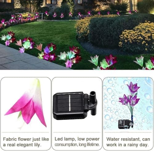 SOLARBABY Solar Lights Outdoor - Lily Flower Solar Garden Lights, 4 Pack Lights Outdoor Waterproof Multicolor Changing LED Flower with Bigger Lily for Patio Yard Pathway Balcony Outdoor Décor - Thumbnail 6
