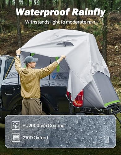 JOYTUTUS Pickup Truck Tent 6.5ft 2.0, Waterproof PU2000mm Double Layer for 2 Person, Portable Truck Bed Tent with Rainfly, Green, Aluminum Pole - Thumbnail 4
