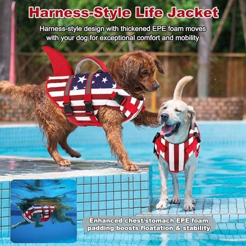 Dogcheer Harness-Style Dog Life Jacket Shark, Reflective American Flag Dog Life Vest for Swimming Boating, High Buoyancy Pet Swim Vest for Small Medium Large Dogs - USA Flag, XL - Thumbnail 2