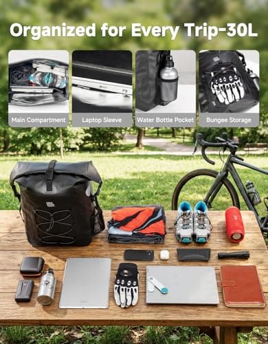 KEMIMOTO Bike Pannier Waterproof, 30L Heavy-Duty Bicycle Saddle Bag for Rear Rack, Side Bag with Laptop Compartment & Reflective, PVC Air-Tight Material – Commuting Touring Grocery Shoulder Carry - Thumbnail 2