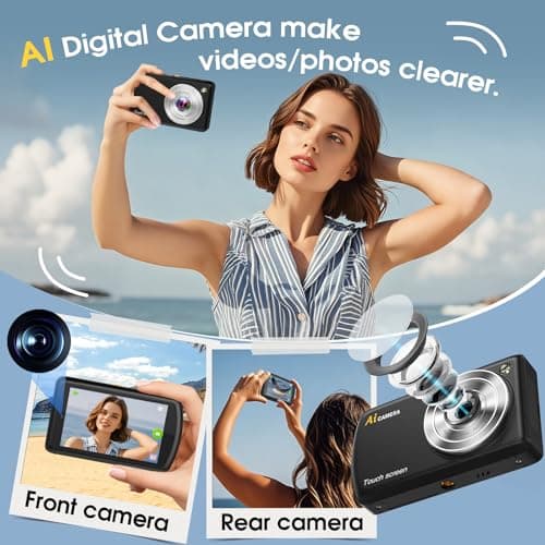 AI Digital Camera, Autofocus AI Camera Front and Rear Compact Digital Cameras for Photography with WiFi,Object Recognition, 3.6'' Touch Screen,Smart Digital Camera for Kids Boys Girls (Black) - Thumbnail 5