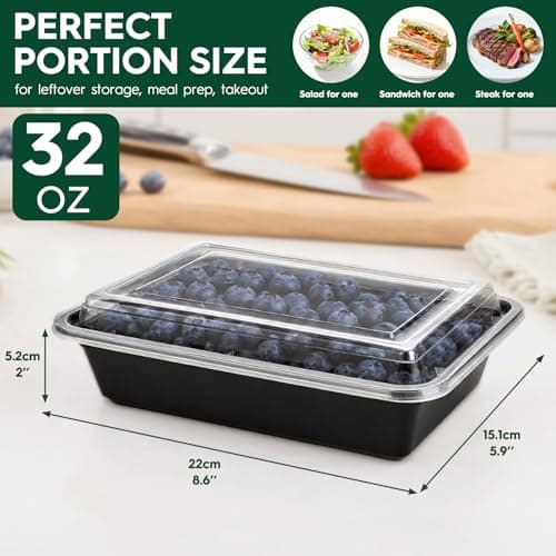 Glotoch 50 Pack (100-Piece) 32 oz 1 Compartment Meal Prep Containers with Lids, Plastic Food Storage Containers for Lunch, Microwave, Freezer, and Dishwasher Safe Take out Containers - Thumbnail 5
