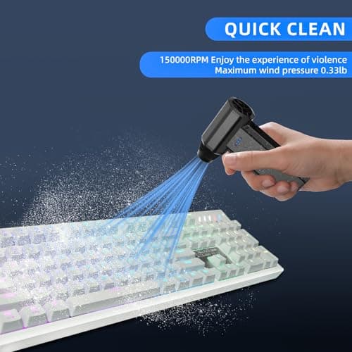 Cordless Compressed Air Duster 150000RPM Super Power Electric Air Duster 3 Gear Adjustable Mini Handheld Blower for Computer Keyboard Outdoor House and Car Cleaning Novyllis (Black) - Thumbnail 3
