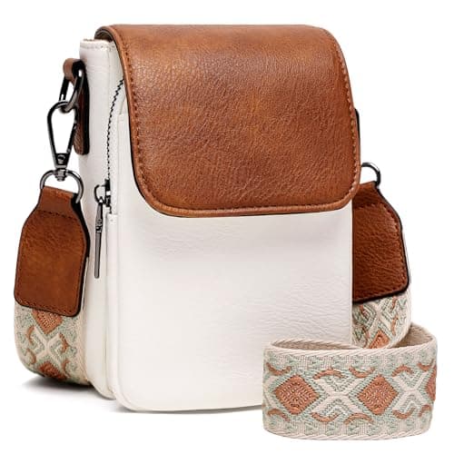GEMIU Cell Phone Purse for Women Vegan Leather Cross body Wallet Mini Shoulder Handbag Purse with Card Slots - White&Brown - Image 1
