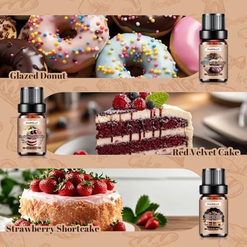 Bakery Essential Oils Set，Premium Fragrance Oil for Diffusers, Scented Oils for Soap & Candle Making, Pumpkin Pie, Apple Pie, S'Mores, Red Velvet Cake, Strawberry Shortcake,Glazed Donut - Thumbnail 4