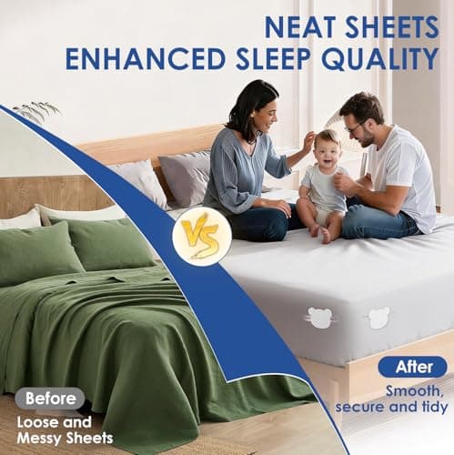 The Original Patented Bed Sheet Holders for Corners, Heavy Duty ABS Bed Sheet Straps with Anti-Slip Pads & Lock Clips, Keep Sheets Tight & Secure, Easy Installation, Fits All Mattress Sizes(Set of 4) - Thumbnail 4