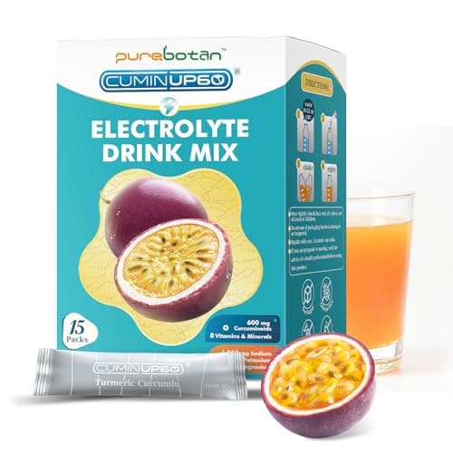 PureBotan Hydration Packets Sugar Free, Passion Fruit Electrolytes Powder Packets, Turmeric Electrolyte Drink Mix w/Curcumin, Vitamin, Minerals & Inulin, Support Immune & Recovery, Muscle & Gut Health