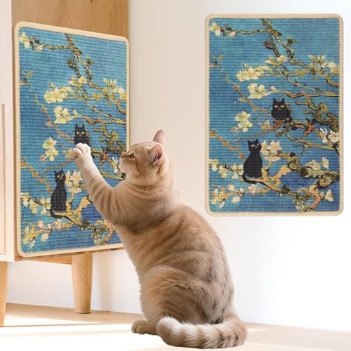 LESISSMER Sisal Cat Scratcher Mat, Cat Wall Scratcher for Indoor Cats, 23.6x15.7 Inch Cat Scratch Pad with Hook & Loop, Wall Mounted Cat Scratching Post to Protect Couch and Carpet（Almond Blossoms）