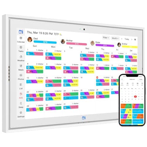 2026 Calendar 15 inch Digital Picture Frame Wall Planner & Chore Chart, IPS Touchscreen Interactive Display, Smart Family Schedules, for Seamless Scheduling, Gift for Christmas Family