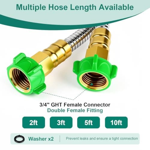 Short Metal Garden Hose Connector 5FT, Stainless Steel Small Hose Extension Adapter for Hose Reel, Flexible, Lightweight & Heavy Duty Water Pipe, No Kinking Outdoor Water Hose for Yard - Thumbnail 6