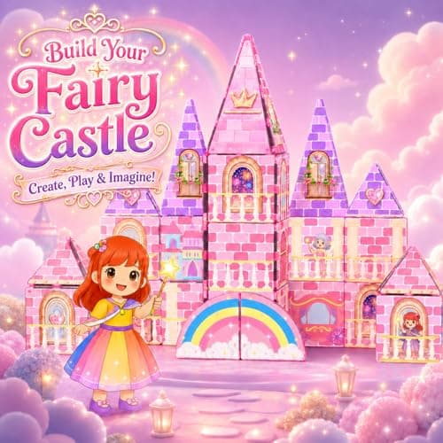 LATI Magnetic Tiles Princess Castle Building Toy for Kids, Double-Sided Magnetic Blocks for Day & Night Play, Open-Ended STEM Educational Toy, Compatible with Other Brands, Gift for Girls Ages 3–8 - Thumbnail 3