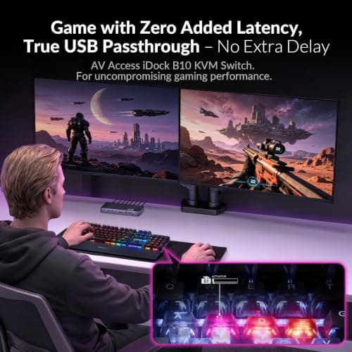 AV Access 8K KVM Switch 2 Monitors 2 Computers for Laptop & PC/Mac mini, 100W USB C Charge for Laptop, Ethernet, KVM Docking Station Dual Monitor 8K@60Hz/4K@165Hz, 4xUSB 3.2, Audio, SD, Remote Switch - Thumbnail 4