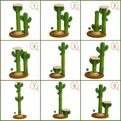 2026 New DIY 9+ Installation Styles 42" Cactus Cat Scratching Post with Self-Grooming Brush and Ball Toy | Modular Sisal Cat Scratching Post for Indoor Cats and Kittens, Customizable Cat Furniture - Thumbnail 2