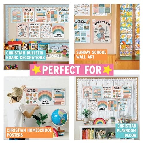Hadley Designs Sunday School Decorations for Classroom –9 Bible Posters for Kids, Books of the Bible, 10 Commandments, Bible Timeline Chart, Fruits of the Spirit, Retro Christian Classroom Decor - Thumbnail 5