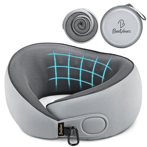BeeVines Travel Pillow with Carry Case, Memory Foam Neck Pillows for Airplanes, 360° Wrap Around Support for Sleeping, Breathable & Washable Cover for Long Flights, Car & Train Traveling - Image 1