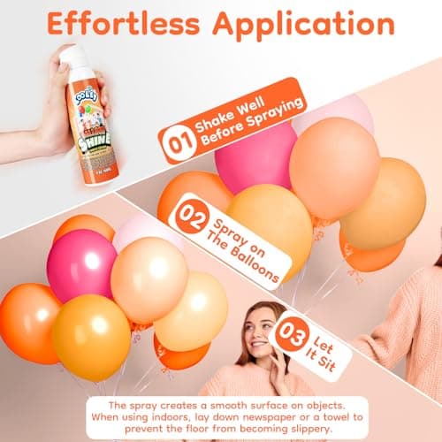LOOLEY Child-Lock Balloon Shine Spray, 6 fl.oz Long-Lasting High Gloss Spray for Latex Balloons, No-Wipe, Waterproof and Fragrance-Free Formula, Perfect for Outdoor Balloon Party and Event Decor - Thumbnail 4