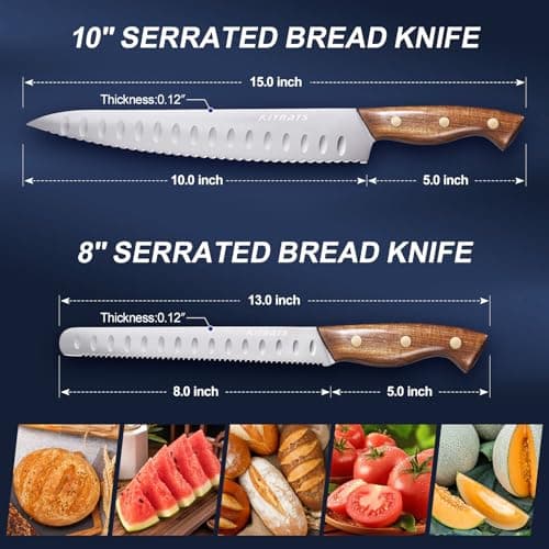 10"/8"Bread Knife set -Multifunction Serrated Knife Razor Sharp Slicer bread knife for homemade bread For Bread, Bagels, Cake, Baking, Efficient cutting Gifts Mother Fathers - Thumbnail 2
