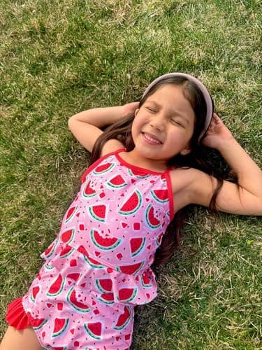 Funnycokid 4T 5T Swimsuit Kids Little Girls Watermelon Red Bathing Suit Ruffle Rashguard Sets Sun Protection Long Sleeve 3 Piece Tankini - Thumbnail 2