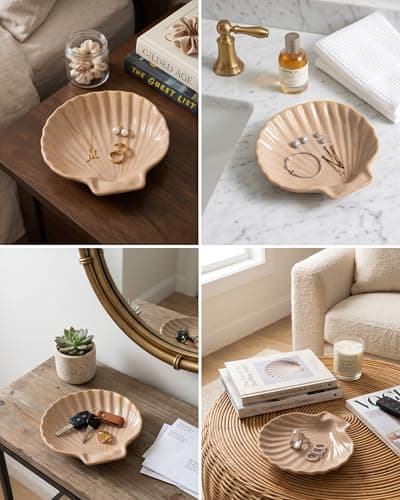 MUMREUES Ceramic Jewelry Tray Small Trinket Dish Shell Ring Holder Dish Decorative Jewelry Plate Bowl Organizing Rings Earrings Necklaces Keys Cute Room Decor Aesthetic Gifts for Mom - Thumbnail 3
