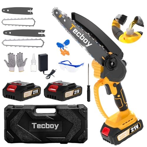 8 Inch Mini Electric Chainsaw Cordless, 6 Inch Portable Chain Saw for Makita 18V Battery Powered Saws Small HandHeld Saw with 2 Batteries Yard Tool Tree Trimming Wood Cutting Gifts Men Dad(GoldYellow) - Image 1