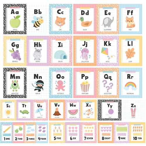 Hadley Designs Alphabet for Classroom Wall Decor - ABC Posters for Classroom Wall Chart Preschool & Kindergarten, ABC Letters & Number Line Elementary Must Have, Pastel Daycare & Homeschool Essentials - Image 1