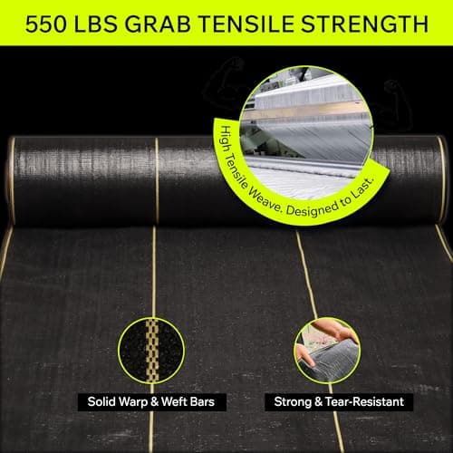 Weed Barrier Fabric Heavy Duty 4ft x 100ft, 3.2 oz Woven Landscape Fabric for Gardens, Raised Beds & Landscaping, UV-Stabilized Permeable Ground Cover with Yellow Planting Guides, Black, DOTDAY Shield - Thumbnail 3