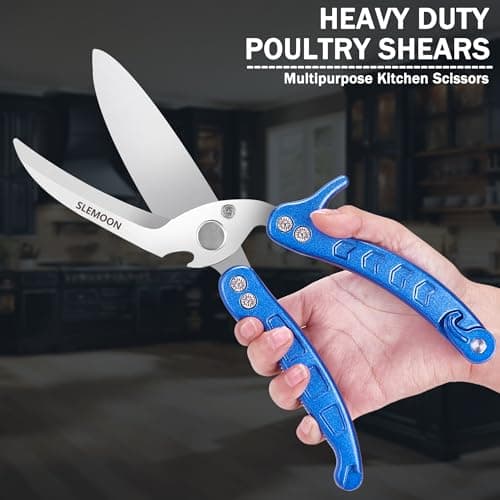 SLEMOON Heavy Duty Poultry Shears Kitchen for Chicken Meat,Multipurpose Kitchen Shears for Food,Herb Scissors with 5 Blades and Cleaning Comb, Cool Kitchen Gadgets Tools 2024 Green,2pcs set,blue - Thumbnail 4