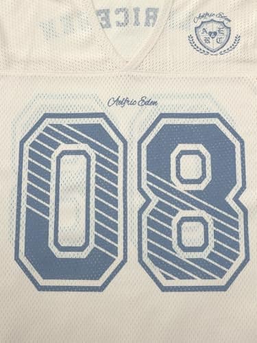 Aelfric Eden Jersey Shirts for Women Y2k Oversized V Neck Graphic Tees Football Number Streetwear T Shirt Tops Off White S - Thumbnail 6