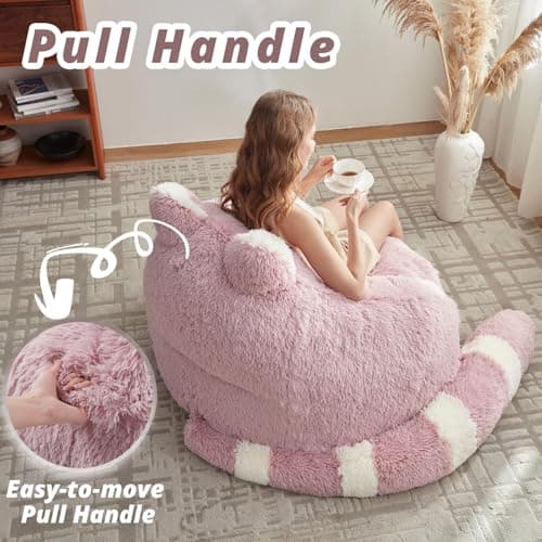 EBENCHICO Giant Bean Bag Chair for Adults Teens, Raccoon Shaped Faux Fur Bean Bag Sofa with Filler, Plush Beanbag Couch with Tail Pillow for Gaming, Reading, Bedroom, Dorm - Thumbnail 5