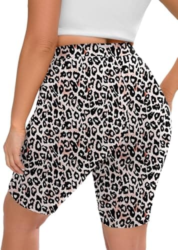 AusLook Plus Size Biker Shorts for Women 8" High Waisted Tummy Control Fancy Peachy Leopard 4X Yoga Workout Shorts Soft Stretch Gym Running Shorts - Image 1