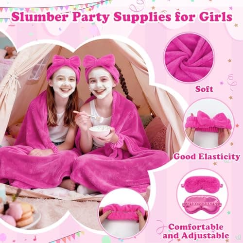 Nyxuso Sleepover Party Supplies for Girls, Spa Slumber Favor with Blanket Headband Eye Mask Hair Scrunchies(Rose 24Pcs) - Thumbnail 3