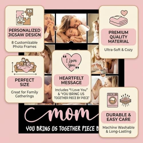 Mothers Day Gifts, Customized Gifts for Mom from Daughter, Custom Photo Blanket Personalized Picture Blankets, Soft Flannel Material - Thumbnail 3