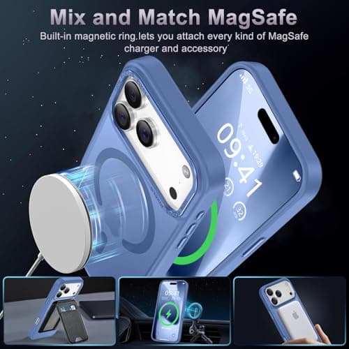 Newfuture Magnetic for iPhone 17 Pro Case [Compatible with Magsafe] [Military Grade Drop Protection] Translucent Matte Anti-Scratch Shockproof Protective Phone Cover 6.3 Inch, Light Blue - Thumbnail 2