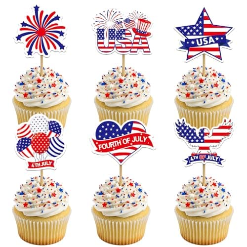 Oeyliz 4th of July Cupcake Toppers Independence Day Cupcake Toppers 250th Anniversary Cupcake Decorations 24Pcs Memorial Day Cupcake Picks Independence Day Cake Decorations Patriotic Party Supplies - Image 1