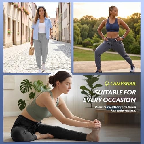 CAMPSNAIL 4 Pack Joggers for Women - Sweatpants with Pockets Lightweight Comfy Yoga Pants for Workout Travel Lounge - Thumbnail 4