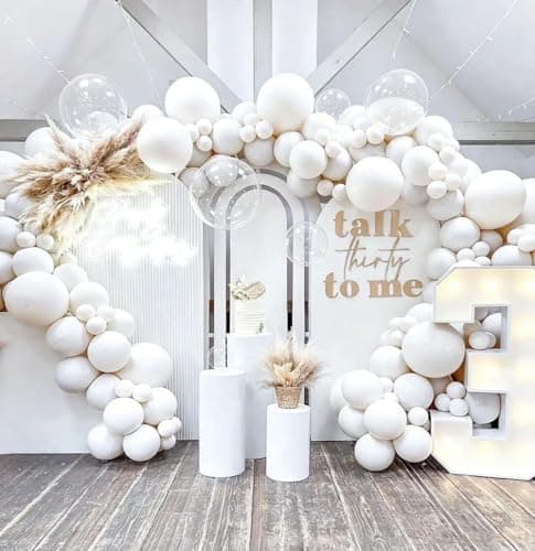 Double Stuffed White Balloon Garland - Pastel White Balloons Different Sizes 18/12/5 Inch Matte Latex Arch for Birthday Baby Shower Bridal Shower Wedding Easter Party Decorations - Thumbnail 2