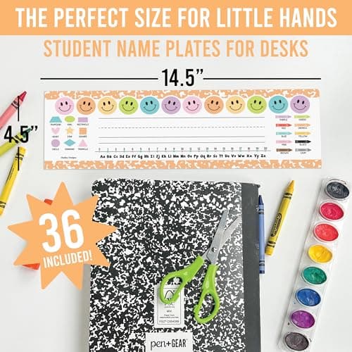 Hadley Designs Desk Name Tags for Classroom –36 Student Name Tags for Desks, 14.5x4.5 Name Plates for Classroom Decor, Teacher Supplies Pastel Nametags, 1st-3rd Grade Kindergarten Preschool Must Haves - Thumbnail 2
