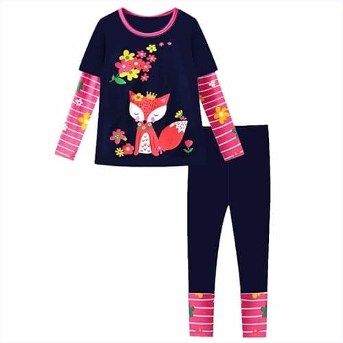 VIKITA Toddler Girls Clothes tshirts leggings 2pcs Long Sleeve Fox Christmas outfits winter Clothing Sets (4T, L3667+F5567) - Image 1
