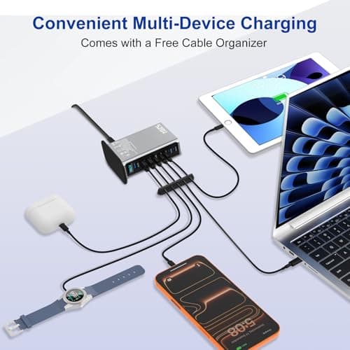 520W USB C Charger Station, 8-Port (4C+4A) GaN Fast Charger Block, 100W PD PPS for MacBook/iPad/iPhone, with PFC & Anti-Slip Base, Ventilation Design, Include 1.5M 100W Cable & Cable Organizer - Thumbnail 2