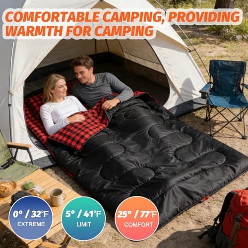 Swtmerry Double Sleeping Bag for Adults with 2 Pillows, Big & Tall Queen Size XL Sleeping Bag for 2 Person, Waterproof & Lightweight Warm for 3 Seasons, Cold Weather,Camping, Hiking & Backpacking - Thumbnail 2