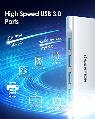Lention USB C Hub, 5-in-1 USB 3.0 Hub, USB Splitter for Laptop, USB Multiport Adapater Type C Charging Port Compatible with 2025-2016 MacBook Pro/Air, 2026 MacBook Neo, Mac mini, Surface, More(Silver) - Thumbnail 3