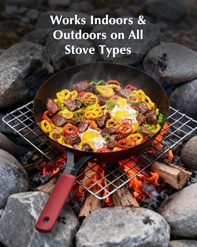 Yonida Carbon Steel Pan, 12 Inch Nonstick Frying Pan Skillet, Pre-Seasoned Carbon Steel Cookware with Removable Silicone Handle Holder, Indoor/Outdoor, Induction & Oven Safe - Thumbnail 4