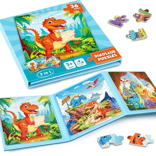 Magnetic Jigsaw Puzzles for Toddlers Kids 3-8 Boys,(3 36-Pieces) Travel Puzzles Toys for Kids Ages 4-6,Take-Along Car Airplane Road Trip Activities Game for 3 4 5 6 7 8 Year Old Birthday Gift - Image 1