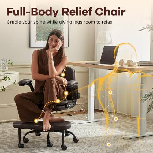 AreShark Cross Legged Office Chair,ADHD Criss Cross Desk Chair with Wheels & Stretchable Rotating Footrest,Height Adjustable Wide Yoga Kneeling Meditation Chair with Flip-up Armrests Back Support - Thumbnail 6